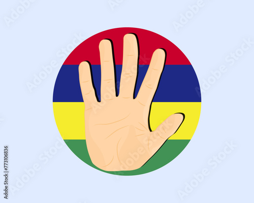 Mauritius flag with hand stop sign, protest and human rights idea