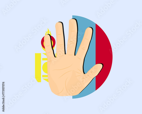 Mongolia flag with hand stop sign, protest and human rights idea