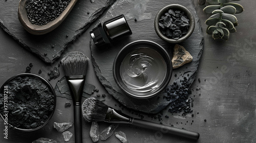 A blend of charcoal and skin care elements for a unique artistic composition ,