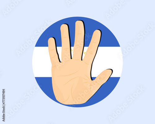 Nicaragua flag with hand stop sign, protest and human rights idea