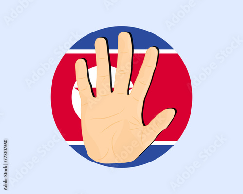 North Korea flag with hand stop sign, protest and human rights idea
