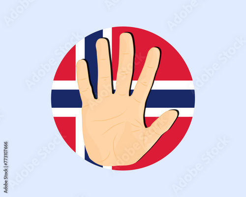 Norway flag with hand stop sign, protest and human rights idea