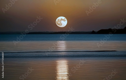 Moonlit Serenade: Tranquil Supermoon Over Water