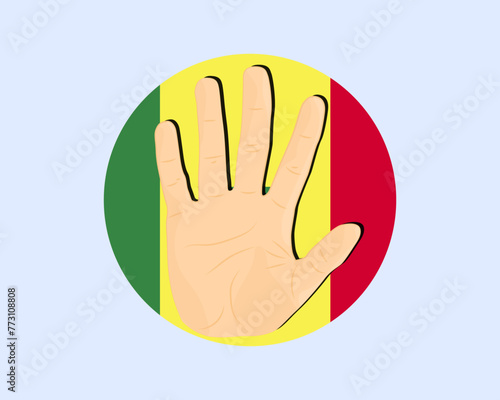 Senegal flag with hand stop sign, protest and human rights idea