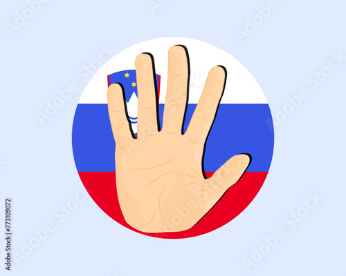 Slovenia flag with hand stop sign, protest and human rights idea