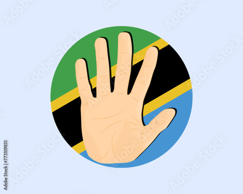 Tanzania flag with hand stop sign, protest and human rights idea