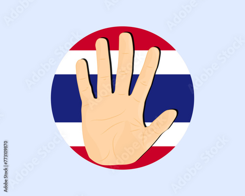 Thailand flag with hand stop sign, protest and human rights idea