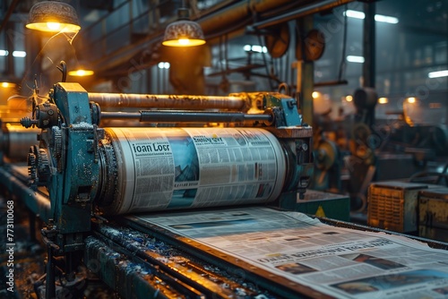 Machine printing colored flyers at factory