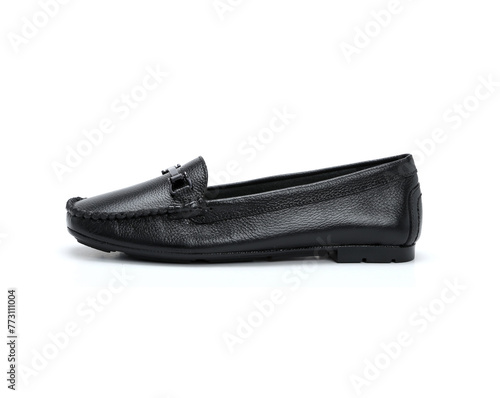 black leather womens moccasins isolated on white background