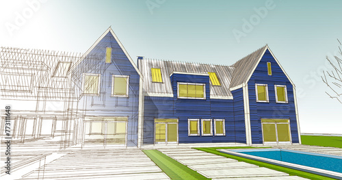 residential architecture townhouse 3D illustration