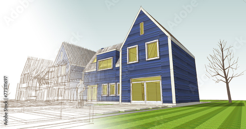Fototapeta Naklejka Na Ścianę i Meble -  residential architecture townhouse 3D illustration