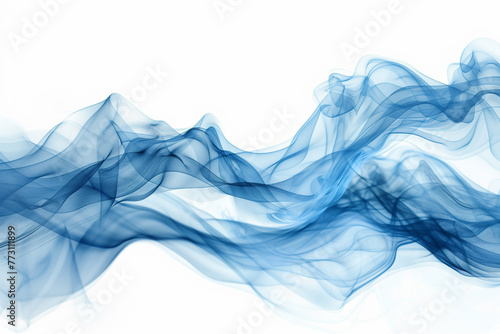 Blue smoke on white background, backdrop, curve, wave, motion photo