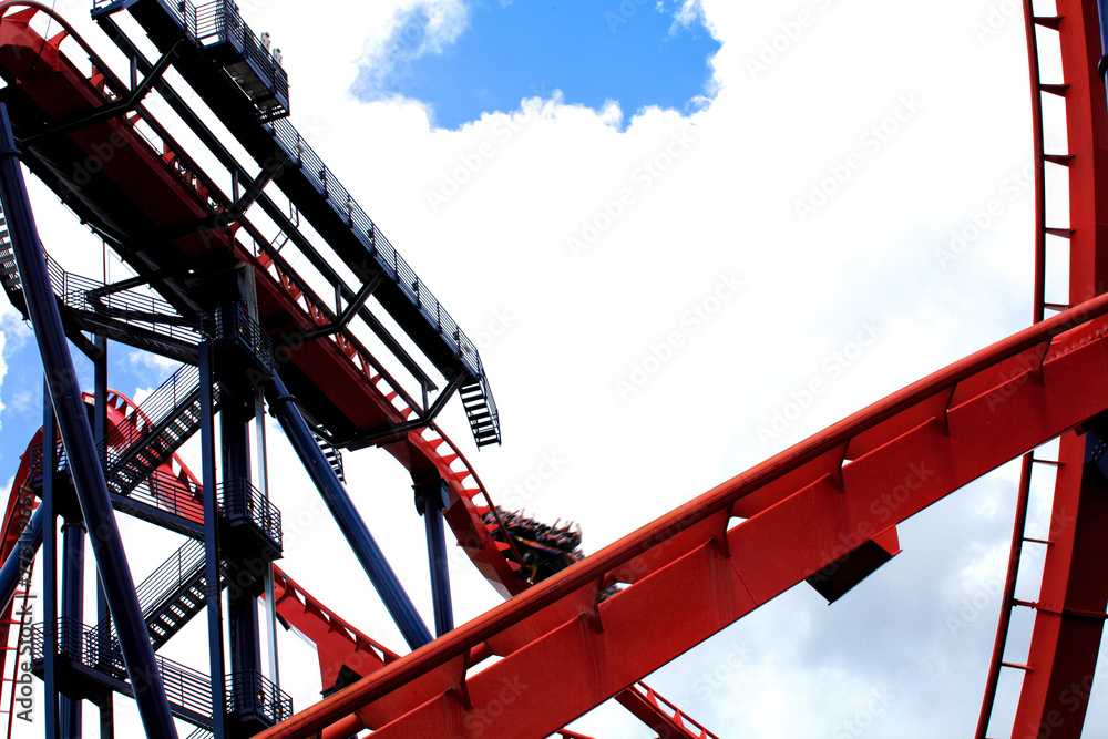 Rollercoaster railroad track over sky Rollercoaster railroad track over sky