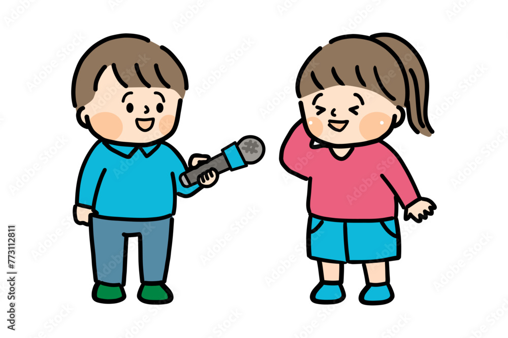 友達にインタビューする子ども
友達にインタビューする子ども