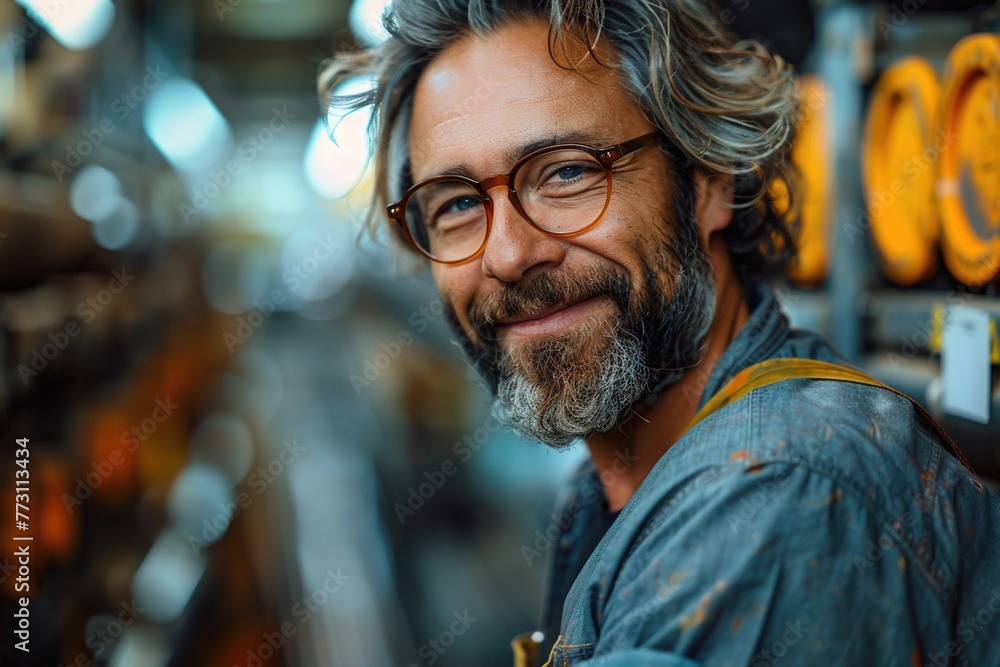 Smiling working man in a factory, portrait Smiling working man in a factory, portrait