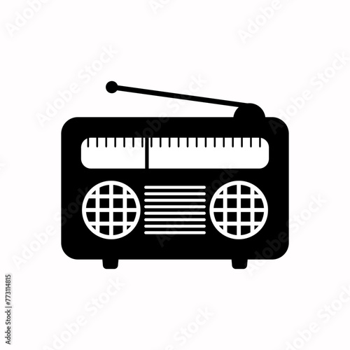 Radio flat vector icon black and white illustration on white background. Old Style Radio Logo