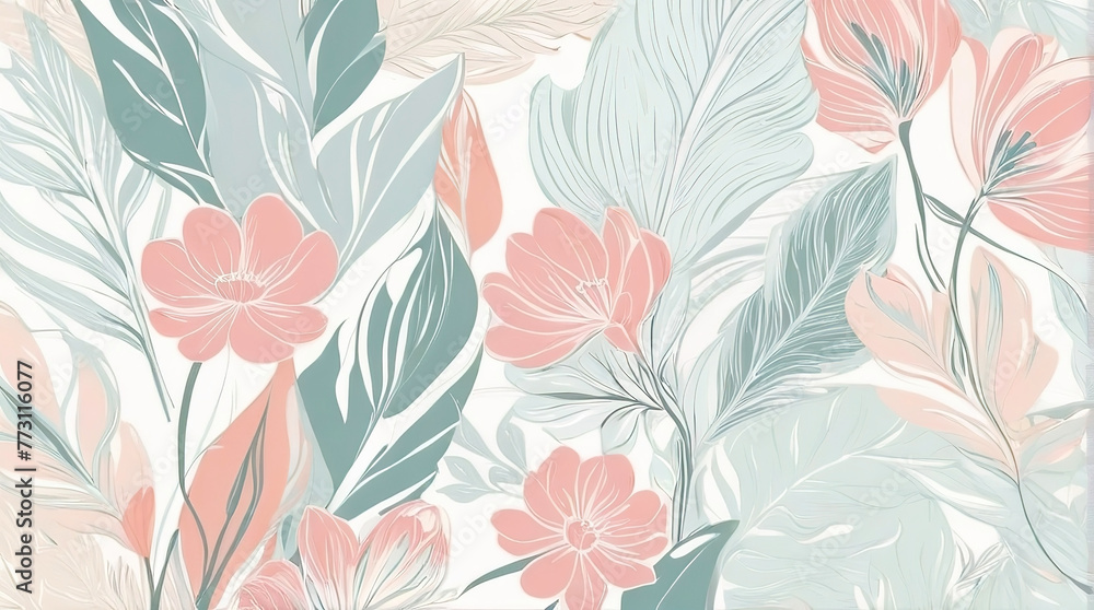 Seamless floral pattern with pink and beige flowers and leaves Seamless floral pattern with pink and beige flowers and leaves