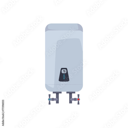 Vector illustration of an electric or gas boiler with two pipes and taps for heating on a white background