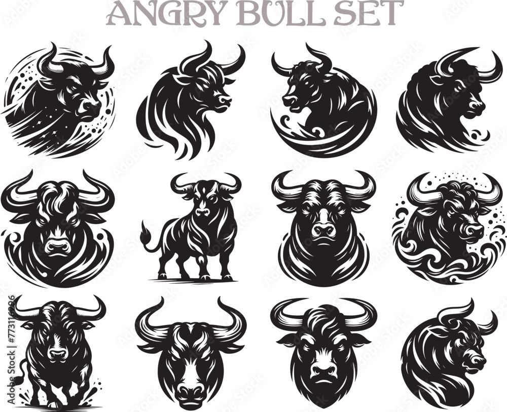 Angry Bull Silhouette Vector Illustration Design Bundle Angry Bull Silhouette Vector Illustration Design Bundle