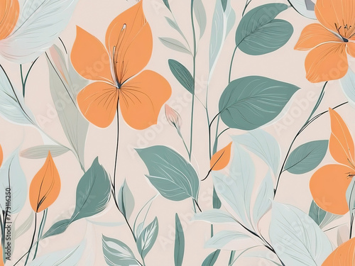Seamless floral pattern with flowers and leaves in pastel colors © Thachakrit