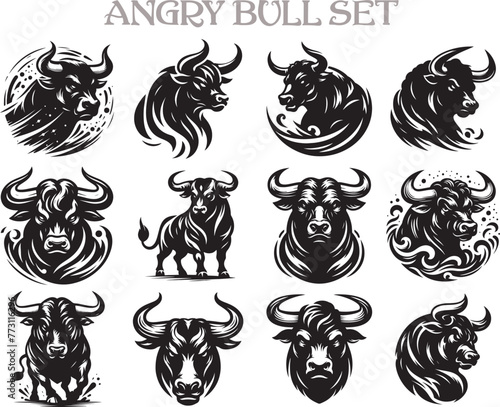 Angry Bull Silhouette Vector Illustration Design Bundle