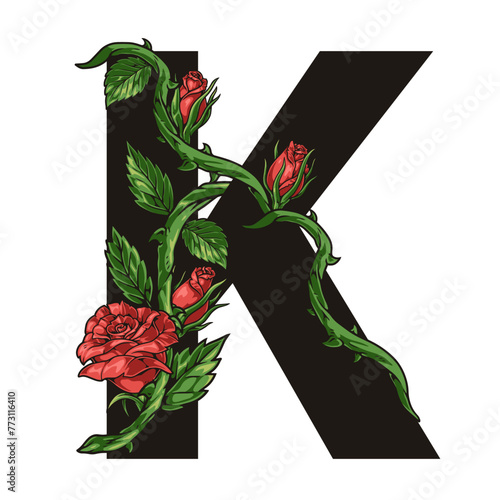 Flower letter K sticker colorful