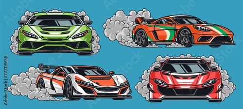 Racing cars colorful set elements © DGIM studio