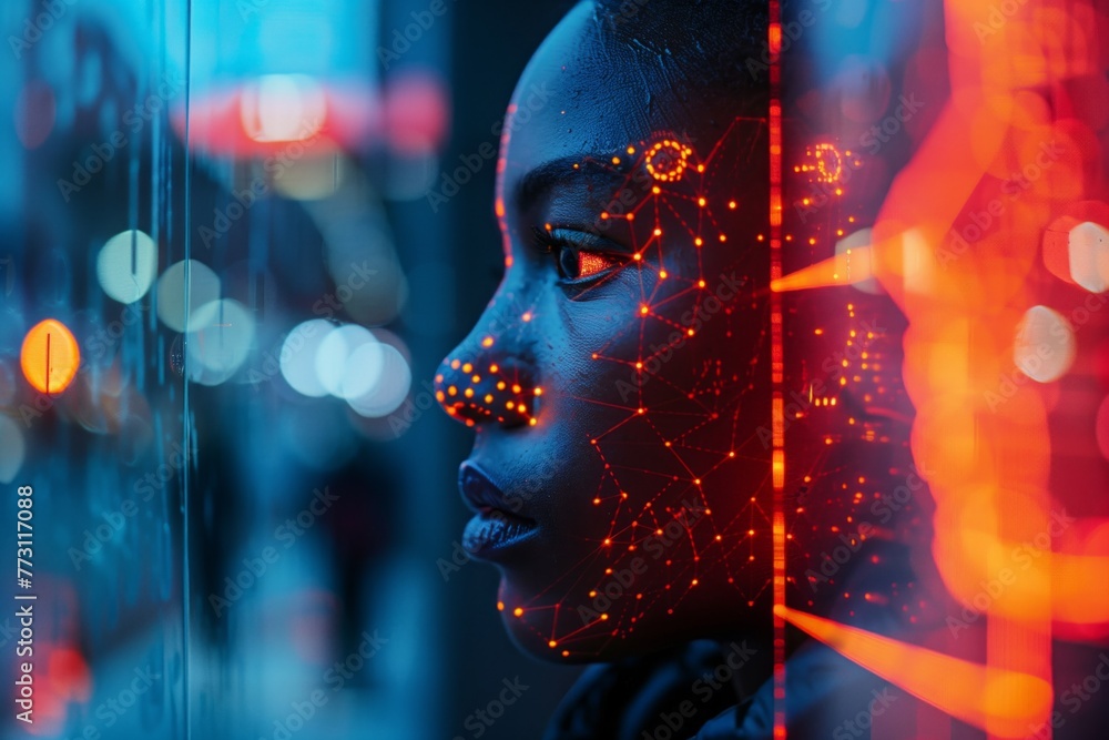 Elevated Security Camera Surveillance Footage of a Crowd of People