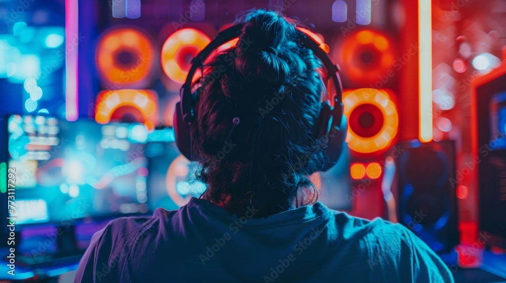 pro gamer man in headphones live streaming while playing online computer game, neon lights, esports, gaming, monitor, play, young, player, internet, enjoyment, cyber,. pro gamer man in headphones live streaming while playing online computer game, neon lights, esports, gaming, monitor, play, young, player, internet, enjoyment, cyber,.