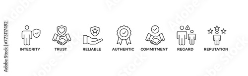 Credibility banner web icon vector illustration concept with icon of integrity, trust, reliable, authentic, commitment, regard, and reputation	
