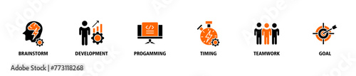 Hackathon banner web icon vector illustration concept for design sprint-like social coding event with icon of brainstorm, development, programming, timing, speed, teamwork, and goal