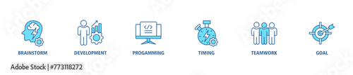 Hackathon banner web icon vector illustration concept for design sprint-like social coding event with icon of brainstorm, development, programming, timing, speed, teamwork, and goal