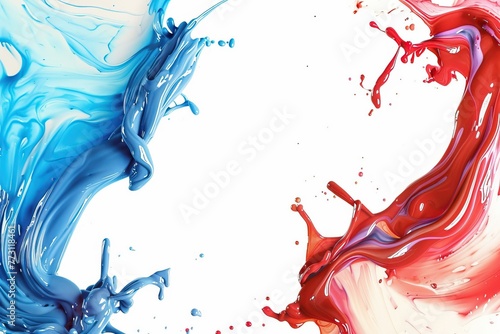 Vivid red and blue paint splash on white background