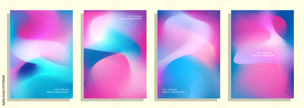 abstract pink blue grainy mesh gradient cover poster background design set.