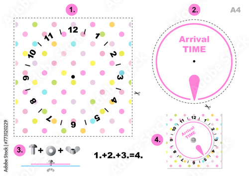 Polka dot pattern parking time - Clock Arrival Time Display, printable A4