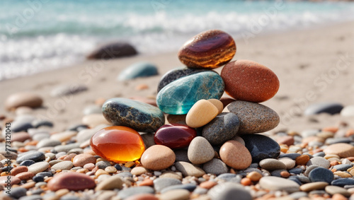High quality photo of colorful rocks on the beach