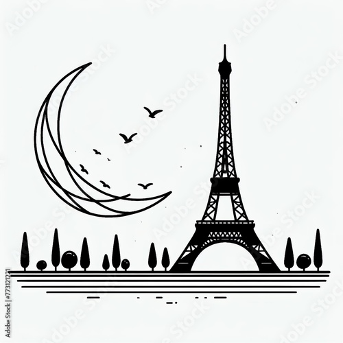 Romantic minimalistic illustration of the Eifel tower, symbolizing Paris