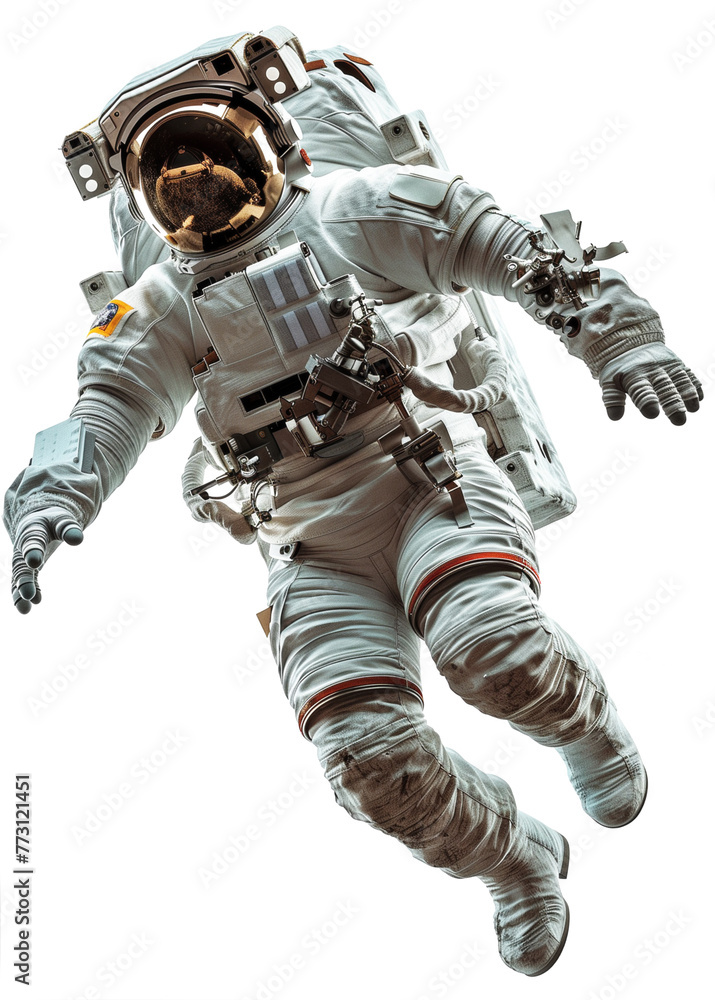 Astronaut with space suit and helmet floating with a white background. Astronaut with space suit and helmet floating with a white background.