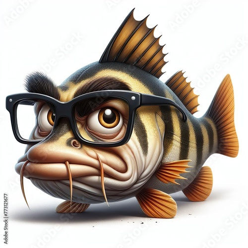 Funny illustration of a zander fish, square format photo