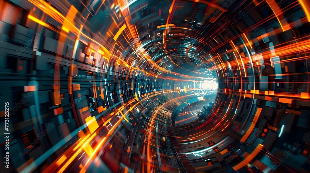 Hyper Digital Tunnel with Vibrant Speed Lines and Motion Blur for Futuristic High Tech Advertisement Hyper Digital Tunnel with Vibrant Speed Lines and Motion Blur for Futuristic High Tech Advertisement