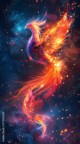 Render neon color light phoenix background, The phoenix wallpapers are available in hd © Sigit