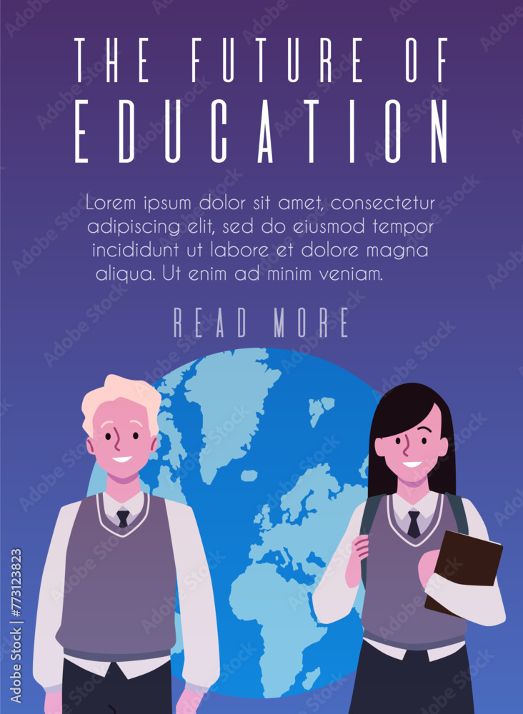 Vector illustration of friends from high school: cartoon boy and girl in school uniform. - obrazy, fototapety, plakaty 