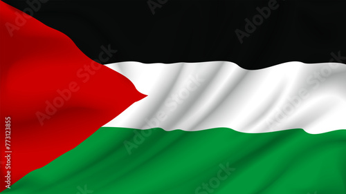National flag of Palestine, 3d realistic render on a transparent background. The flag twists in the wind, realistic shadows and light