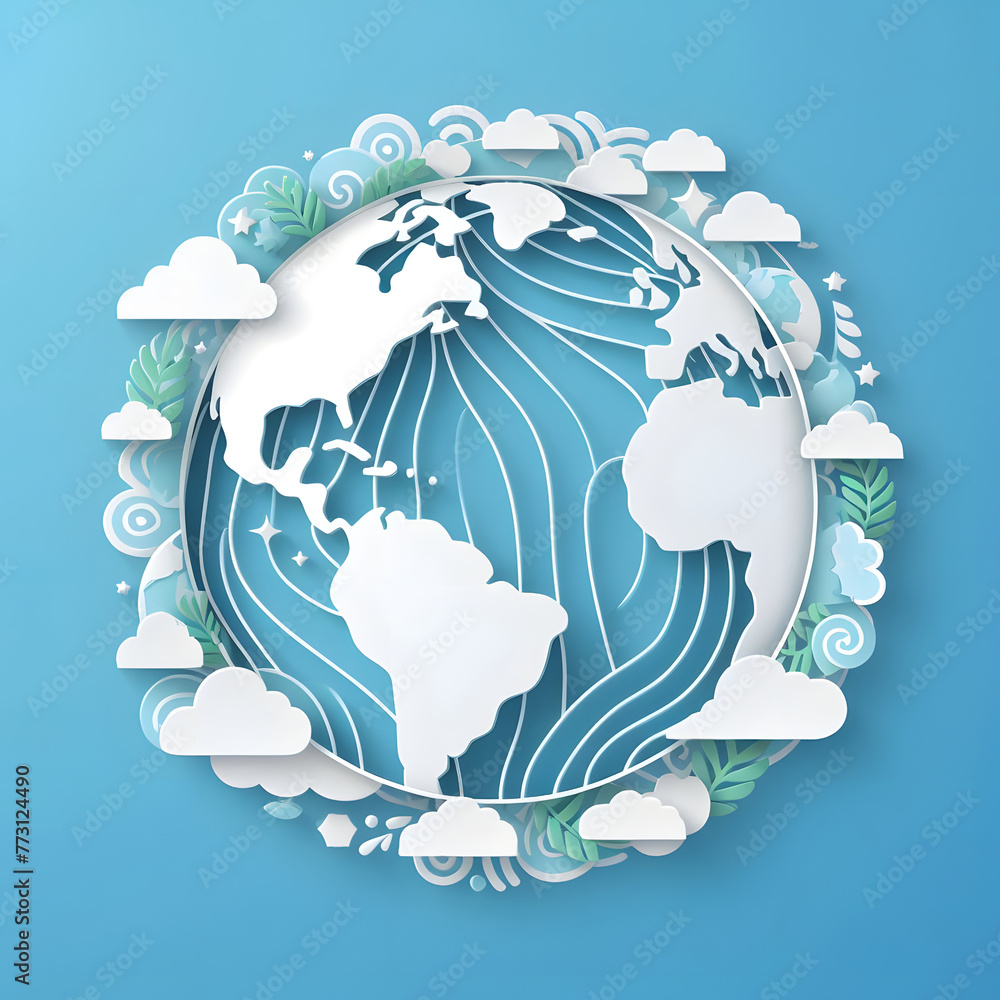 Earth paper cut design, isolated on a blue background, flat vector ...