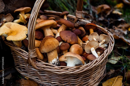 Fresh forest mushrooms basket
