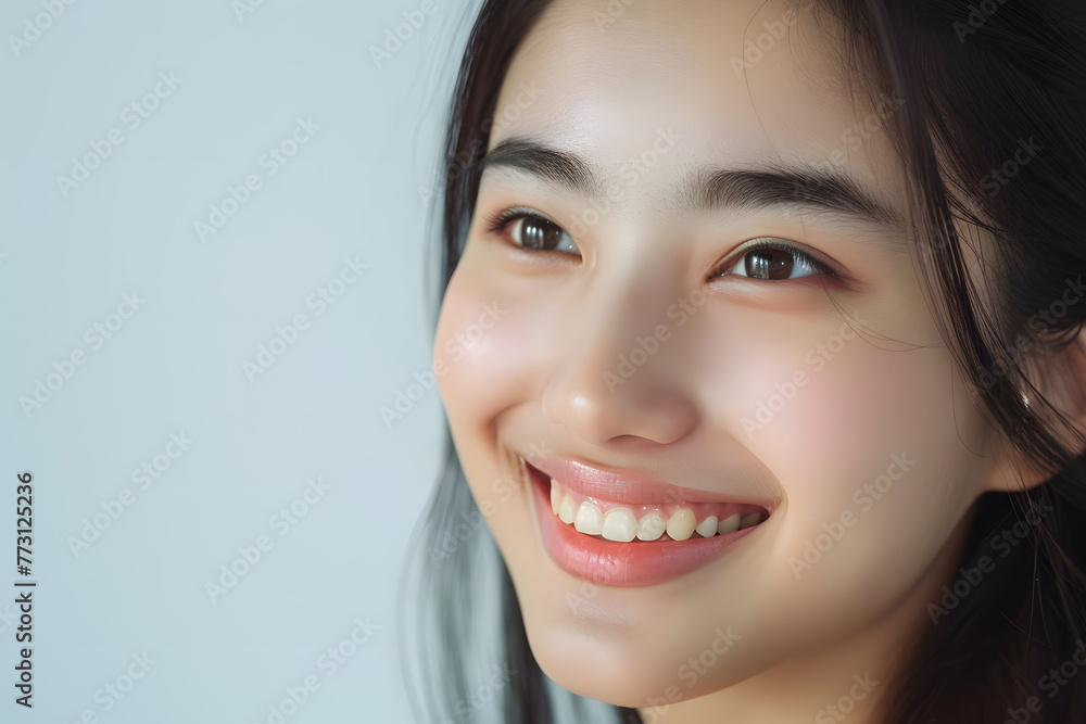 Closeup Beautiful smiling asian young woman with smooth healthy skin isolated on white background Closeup Beautiful smiling asian young woman with smooth healthy skin isolated on white background