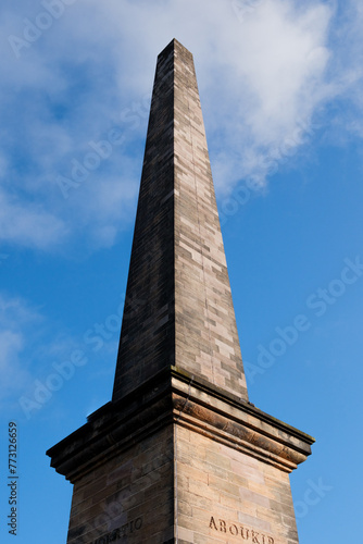 Glasgow Scotland: 12th Feb 2024: Nelson Monument blue sky sunny day