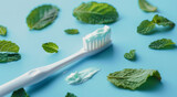 Dental Hygiene with Mint Toothpaste and Toothbrush, Minty Fresh Concept