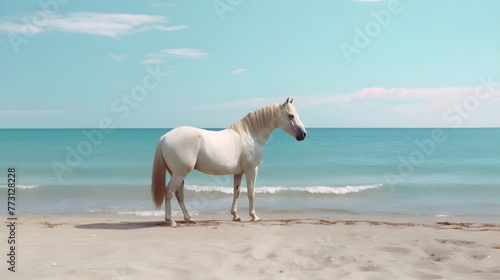a white horse on a beach
