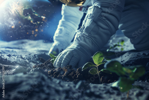Cosmic Arborist Astronaut's Lunar Reforestation Project, Green Thumb in Space
